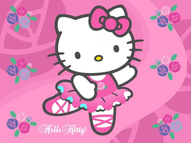 Hello Kitty Wallpaper with pink background and flowers picture.