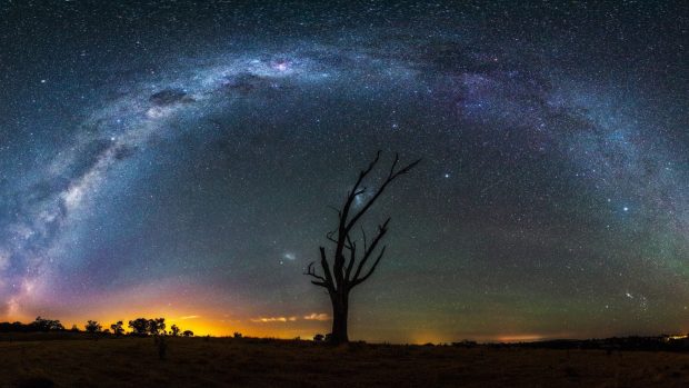 Milky way nocturnal starry night blue landscapes 1920x1080 wallpaper.