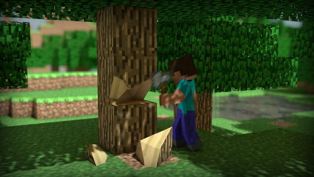 Minecraft hd desktop backgrounds 1920x1080 steve chopping wood.