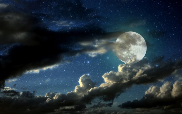 Night sky moon stars clouds wallpaper 2560x1600.