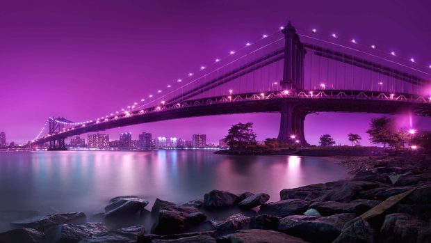 Brooklyn bridge by night wallpaper for 3840x2160 4k.