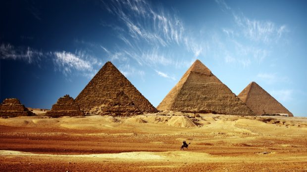 Egypt pyramid golden sand blue sky 1366x768.