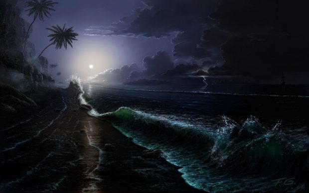 Free Download Beach At Night Background.