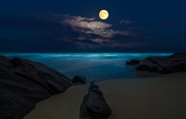 HD Beach At Night Background.