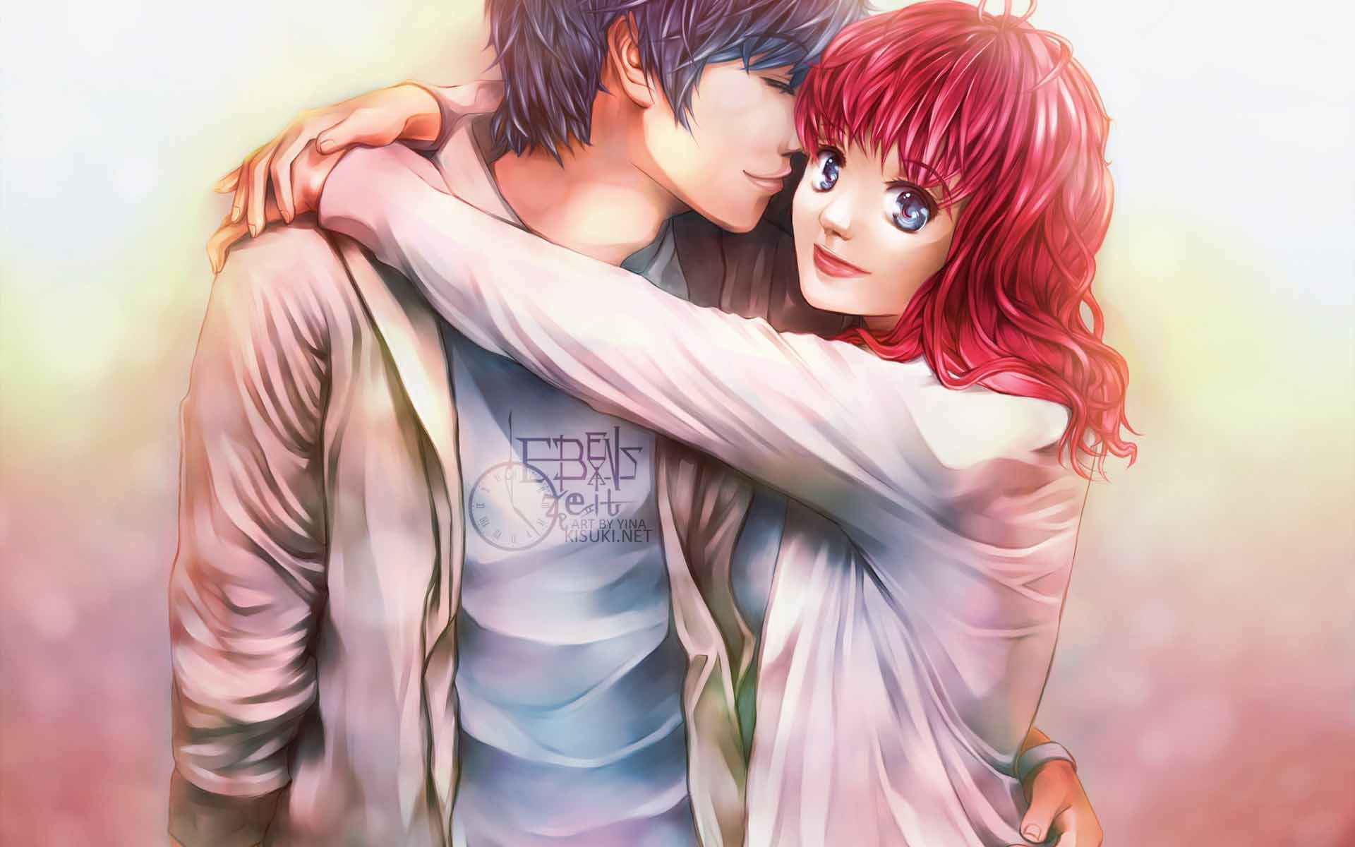 Love Kiss Of Cute Anime Couple Wallpaper