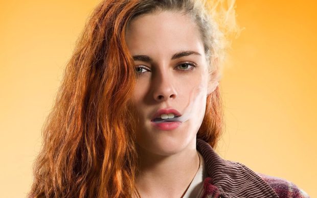 Kristen stewart smoking cigarette smoke american ultra movie face actress eyes wide.