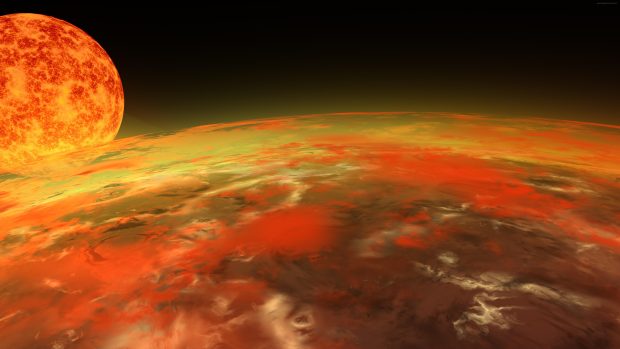 Wall 8k 3d earth on fire from space.