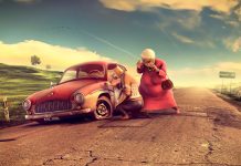 3D Cartoon Wallpaper Funny Stoped Car.