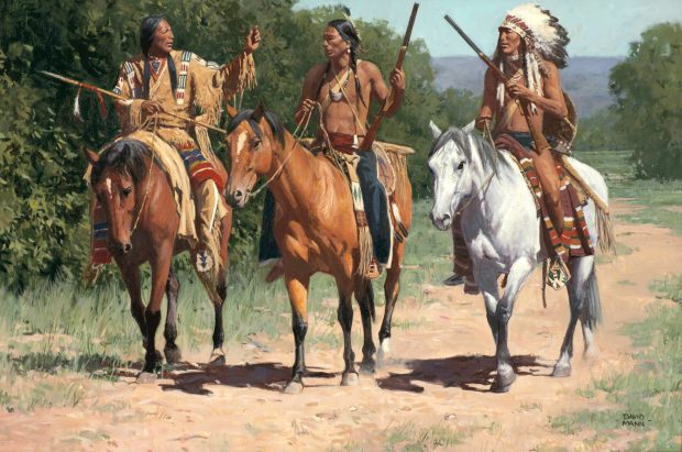 American Indian Horse Paintings Art Western Background.