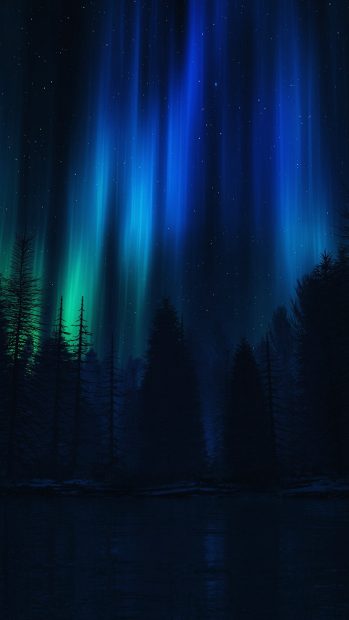 Aurora Night Sky Dark Blue Nature Art iPhone.