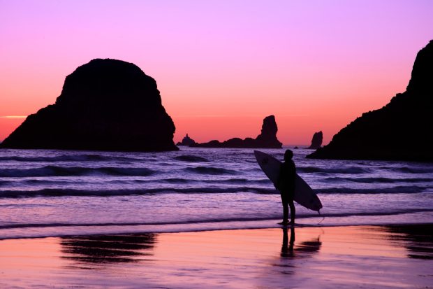 Surfer at Sunset, Cannon Beach, Oregon