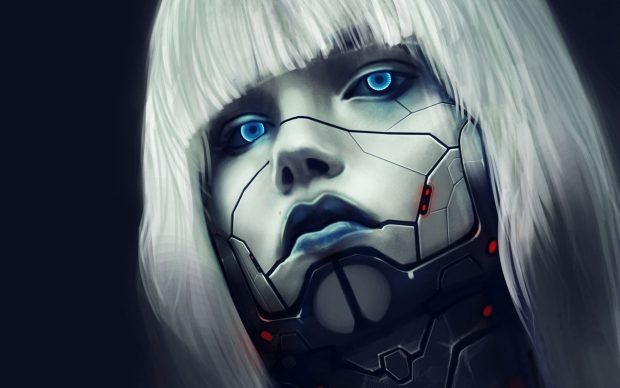 Blue Eyed Robot Digital Art Background.