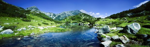 Blue Panoramic Nature Background.