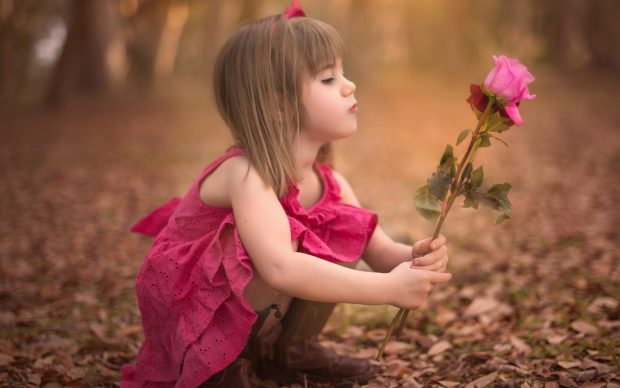 Cute Baby Girl With Roses HD Backgrounds.