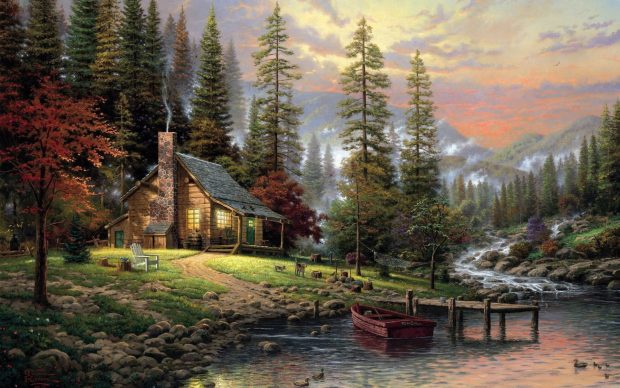 Download Free Log Cabin Wallpaper.