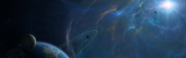 Fantasy Blue Space Panoramic Wallpaper.