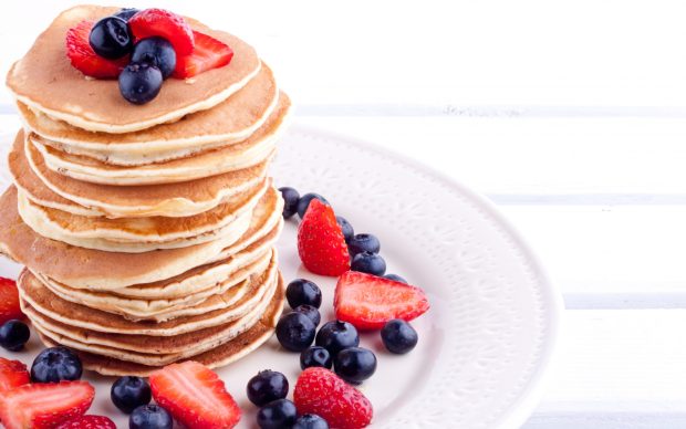 Food Pancakes Red Strawberry Fruit Wallpaper.