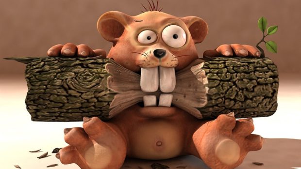 Funny 3D Cartoon Animated Eat Wood Image.