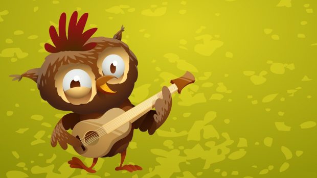Funny Owl Cartoon Playing Guitar Background.