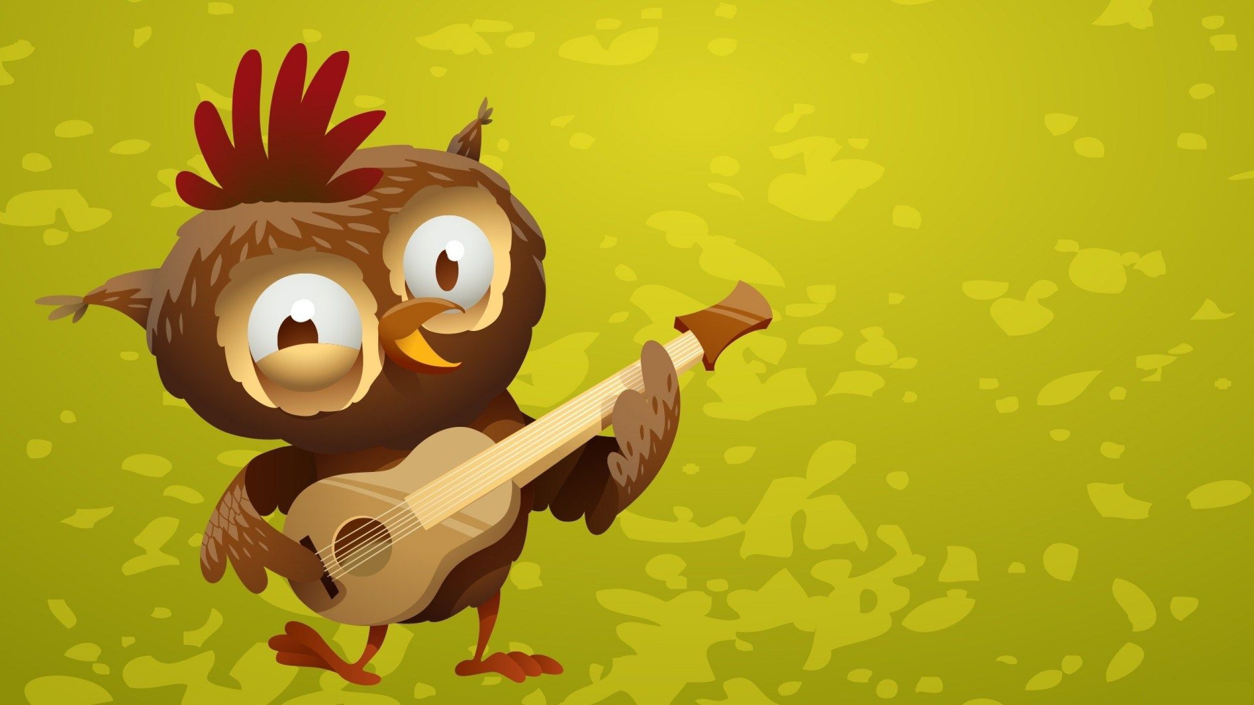 Funny Owl Cartoon Playing Guitar Background