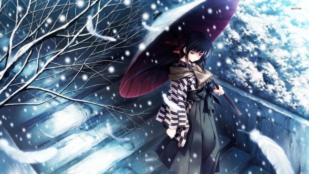 Girl in The Snow With An Umbrella 1920x1080 Anime Image.