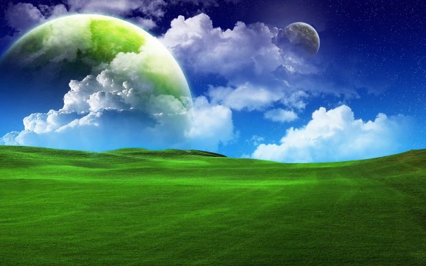 Green Planet Hiding In The Clouds Background.