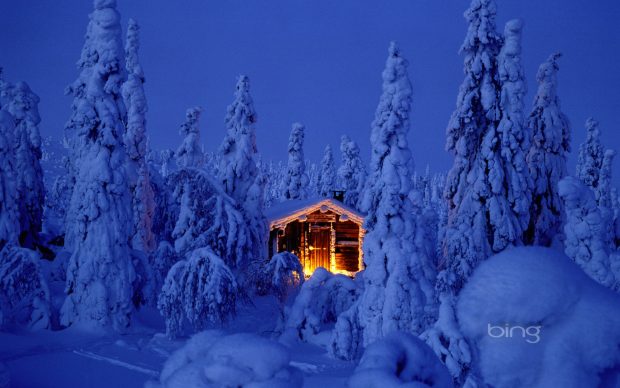 HD Log Cabin Snow Background.