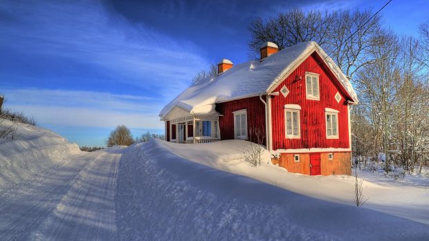 House Between Snow HD 1920x1080p Wallpaper.