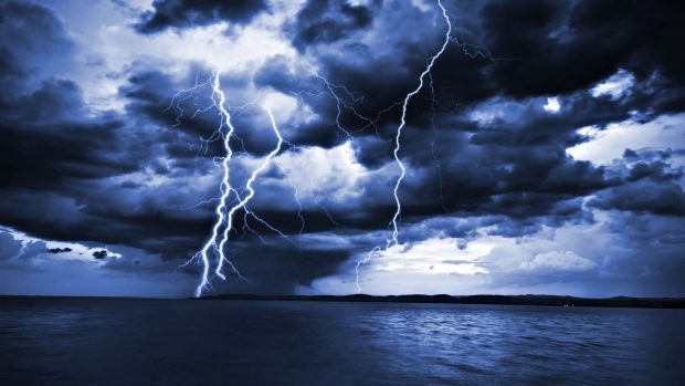 Lightning Storm At Sea Wallpaper.