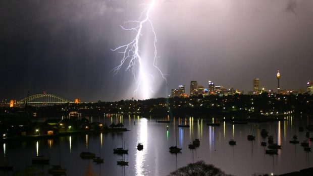 Lightning Storm Night City Background HQ.