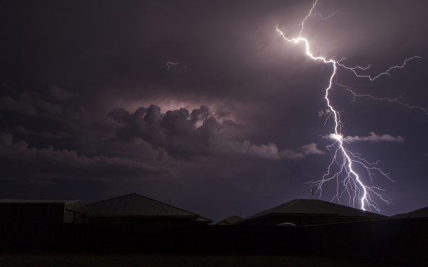 Lightning Storm With Rain Background.