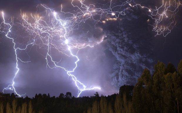 Lightning Thunder Volcano Background.