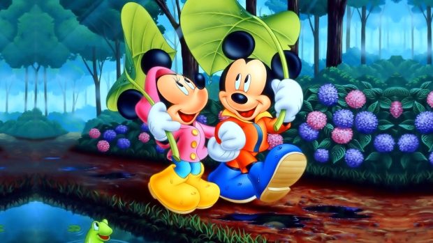Mickey Mouses Cartoon Romantic Wallpaper.