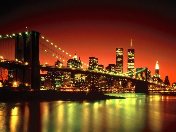 New York Brooklyn Bridge Lights 1024x768 Wallpaper.