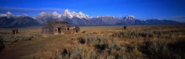 Panoramic Log Cabin Image.