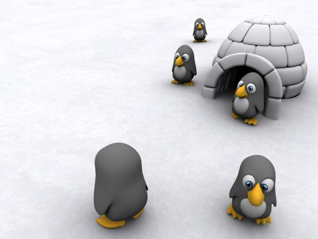 Penguins Funny 3D Cartoon Background.