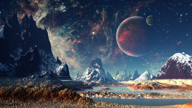 Red planet snow fantasy stars night stones 4k moon mountains HQ.