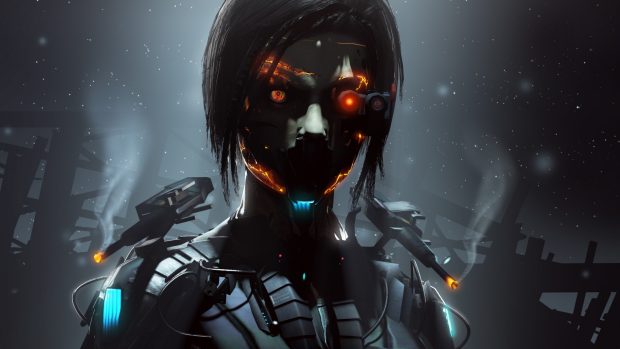 Robot Cyborg Eyes Dark Wallpaper 1920x1080.