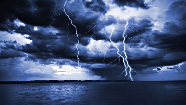 Sea Lightning Storm Background.
