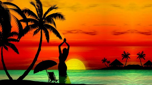 Sunset Beaches Art Background.