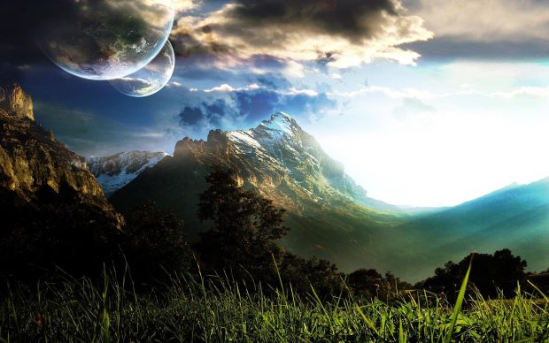 Twin Moons Alien Planet Wallpaper.