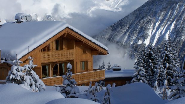 Winter Log Cabin Background.