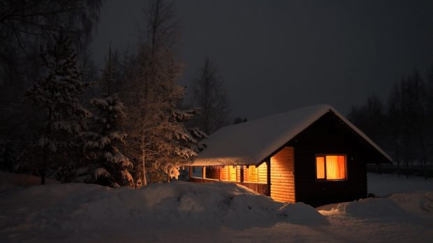 Winter Log Cabin Background.