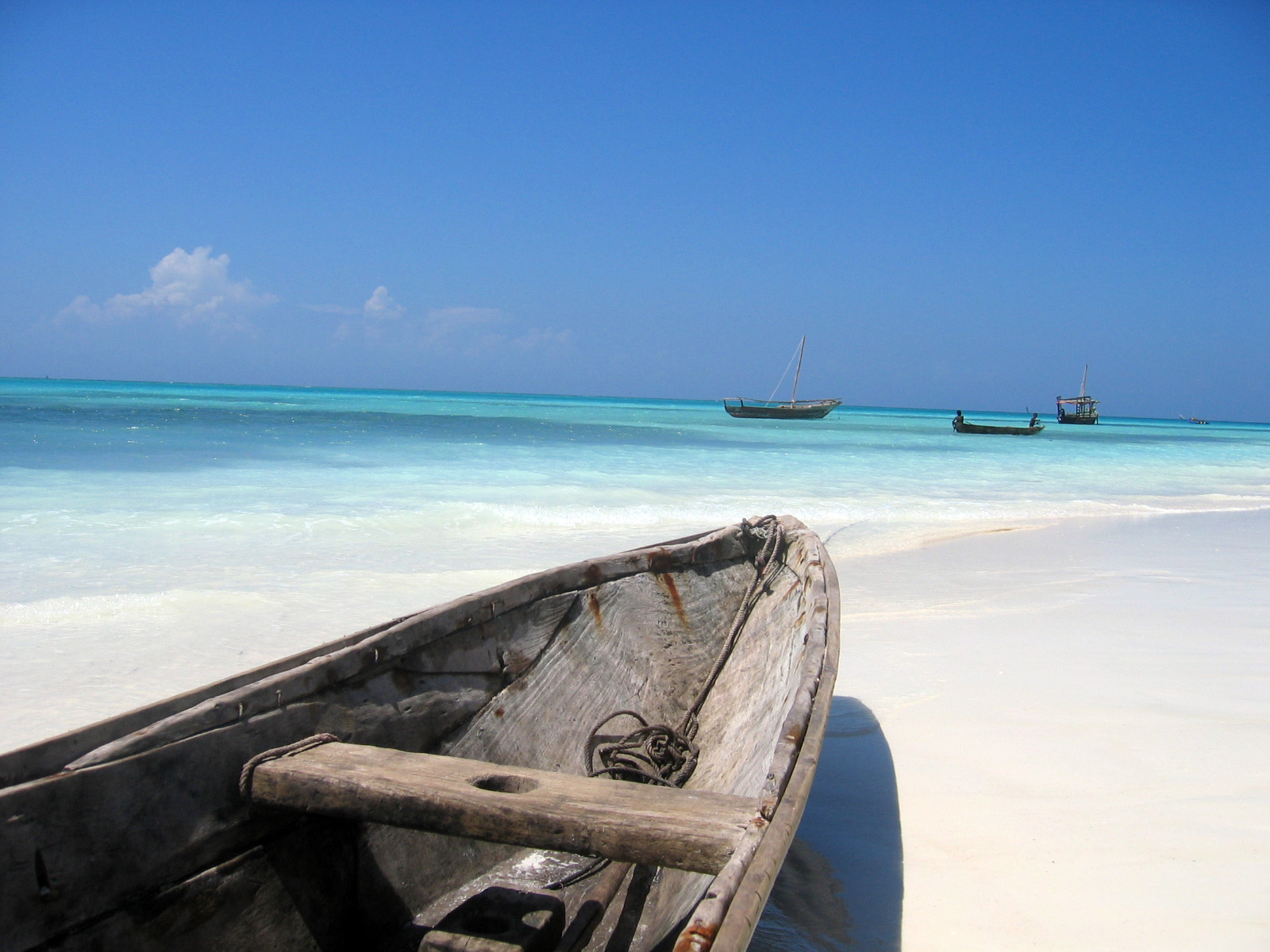 Fisherman on the Beach at Low Tide, Zanzibar, Tanzania скачать