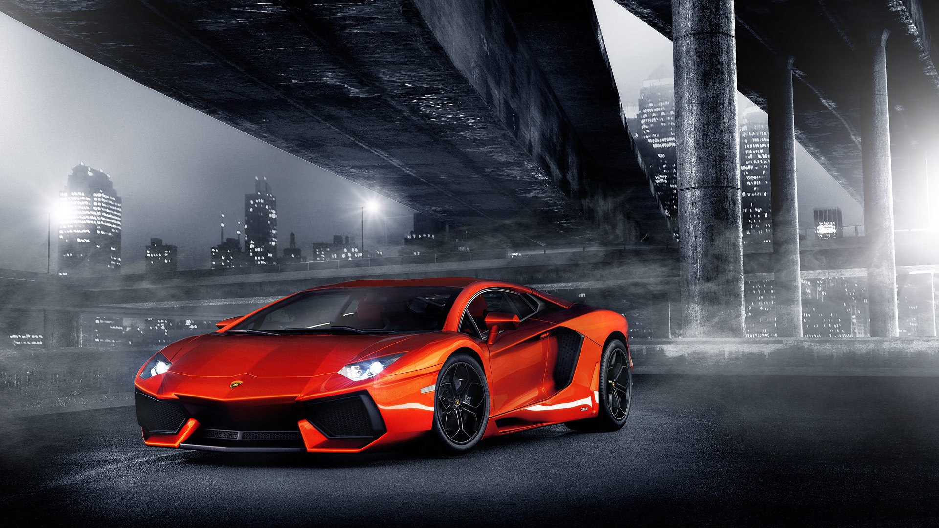 Red Charger Car Lamborghini Aventador Front Crystal City Car 2014 