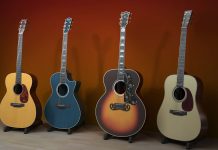 Colorful Four Acoustic Guitar Background.