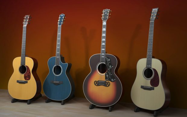 Colorful Four Acoustic Guitar Background.