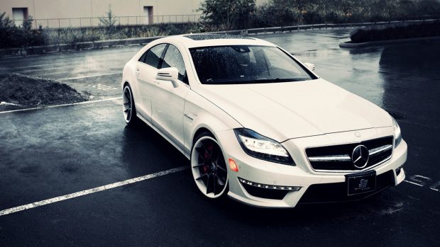 Cool White Mercedes Amg Rain Background.