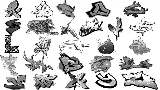 Graffiti Brushes Alphabet Background.