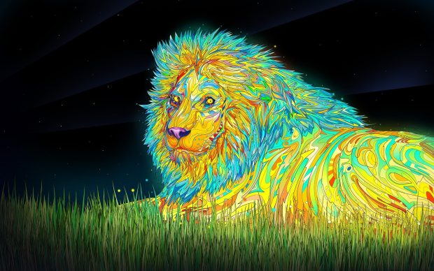 Psychedelic lions colorful digital art.